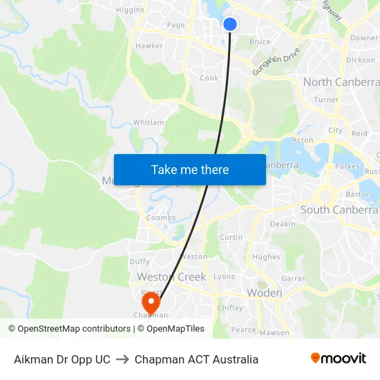 Aikman Dr Opp UC to Chapman ACT Australia map