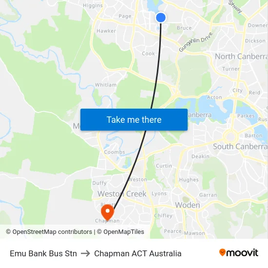 Emu Bank Bus Stn to Chapman ACT Australia map