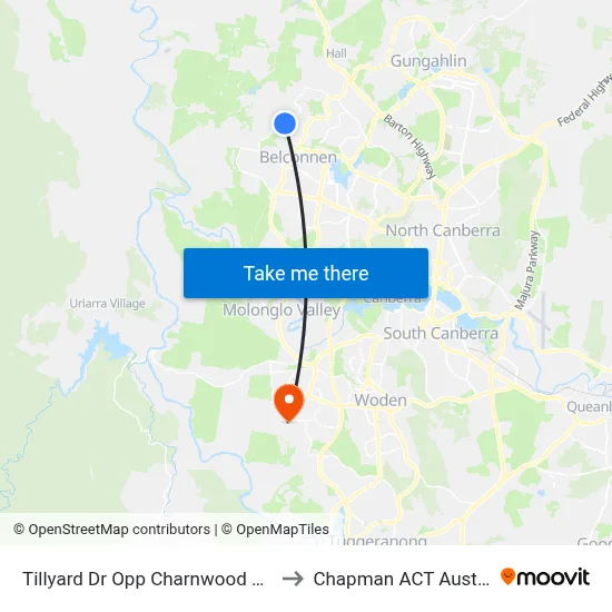 Tillyard Dr Opp Charnwood Shops to Chapman ACT Australia map