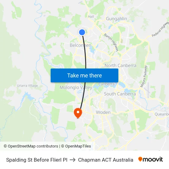Spalding St Before Flierl Pl to Chapman ACT Australia map