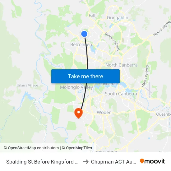 Spalding St Before Kingsford Smith Dr to Chapman ACT Australia map