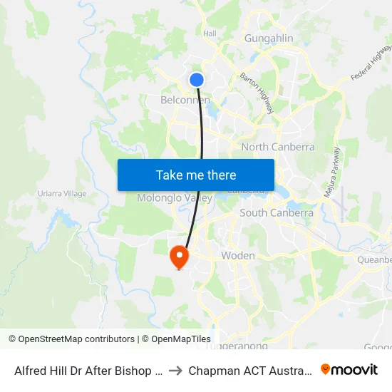 Alfred Hill Dr After Bishop Pl to Chapman ACT Australia map