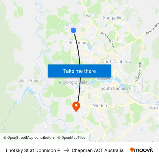 Lhotsky St at Donnison Pl to Chapman ACT Australia map