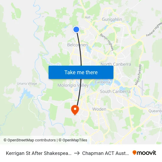 Kerrigan St After Shakespeare Cr to Chapman ACT Australia map
