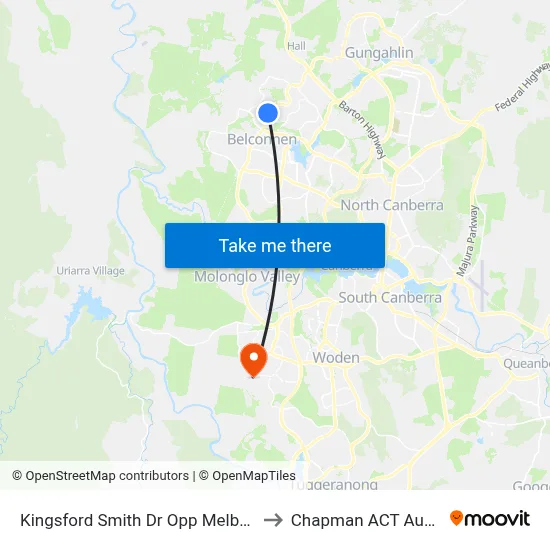 Kingsford Smith Dr Opp Melba Shops to Chapman ACT Australia map