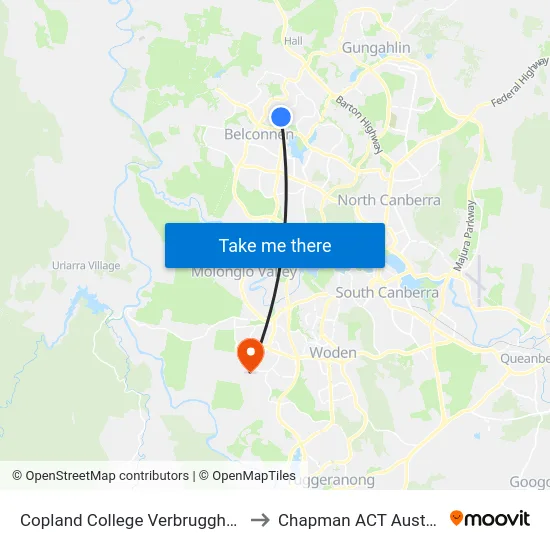 Copland College Verbrugghen St to Chapman ACT Australia map