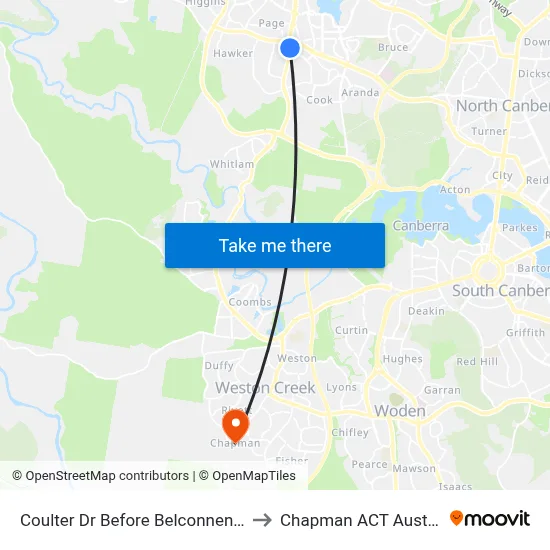 Coulter Dr Before Belconnen Way to Chapman ACT Australia map