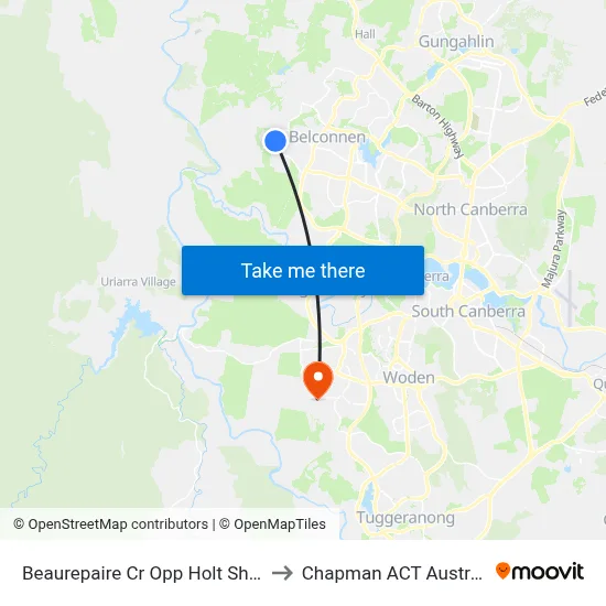 Beaurepaire Cr Opp Holt Shops to Chapman ACT Australia map