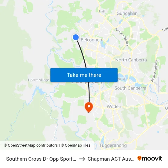 Southern Cross Dr Opp Spofforth St to Chapman ACT Australia map