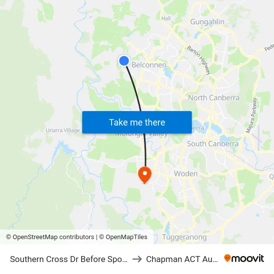 Southern Cross Dr Before Spofforth St to Chapman ACT Australia map