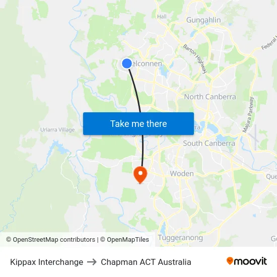Kippax Interchange to Chapman ACT Australia map