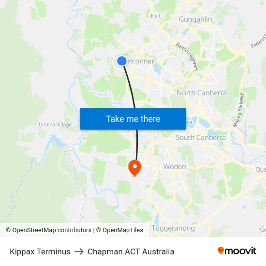 Kippax Terminus to Chapman ACT Australia map