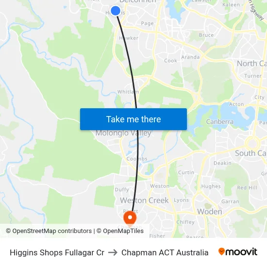 Higgins Shops Fullagar Cr to Chapman ACT Australia map