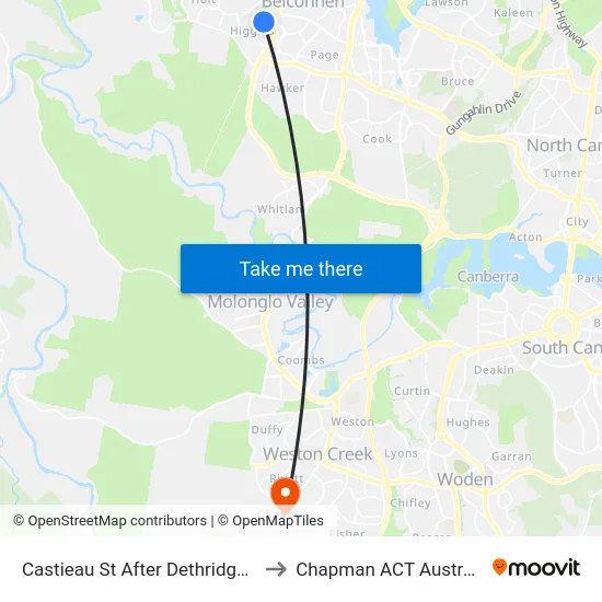 Castieau St After Dethridge St to Chapman ACT Australia map