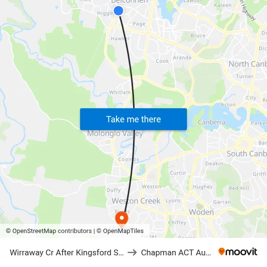 Wirraway Cr After Kingsford Smith Dr to Chapman ACT Australia map