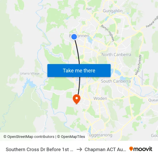 Southern Cross Dr Before 1st Starke St to Chapman ACT Australia map