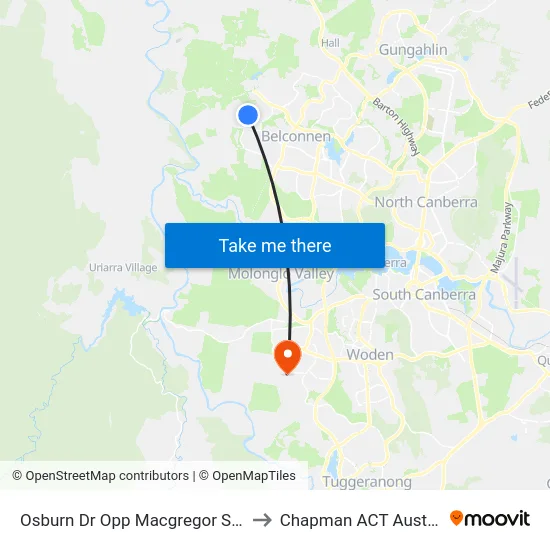 Osburn Dr Opp Macgregor Shops to Chapman ACT Australia map