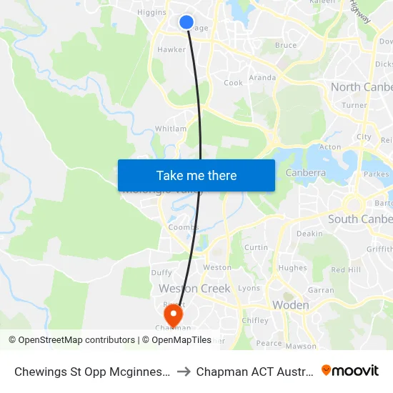 Chewings St Opp Mcginness St to Chapman ACT Australia map