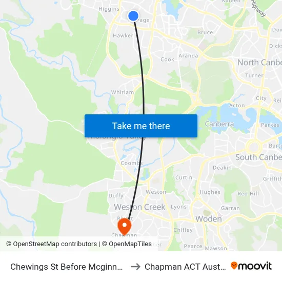 Chewings St Before Mcginness St to Chapman ACT Australia map
