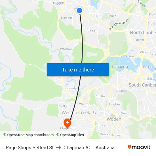 Page Shops Petterd St to Chapman ACT Australia map