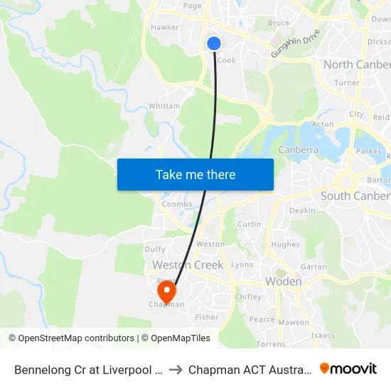 Bennelong Cr at Liverpool St to Chapman ACT Australia map