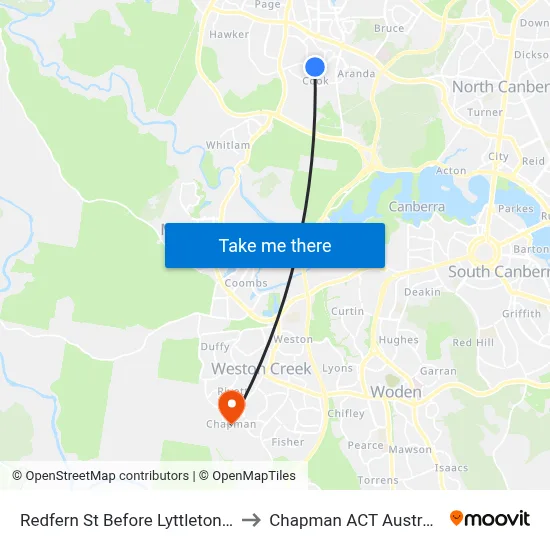 Redfern St Before Lyttleton Cr to Chapman ACT Australia map