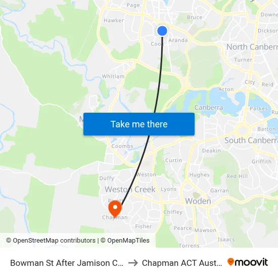 Bowman St After Jamison Centre to Chapman ACT Australia map