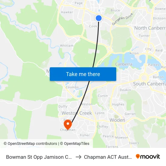 Bowman St Opp Jamison Centre to Chapman ACT Australia map