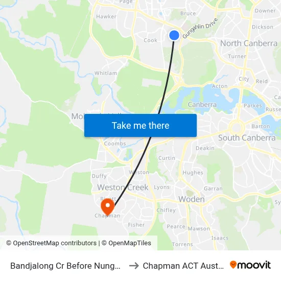 Bandjalong Cr Before Nungara St to Chapman ACT Australia map
