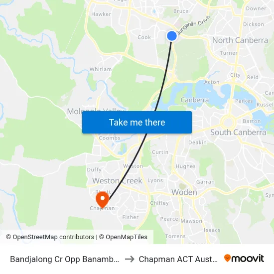 Bandjalong Cr Opp Banambila St to Chapman ACT Australia map