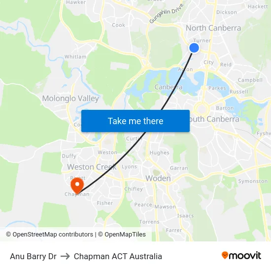 Anu Barry Dr to Chapman ACT Australia map