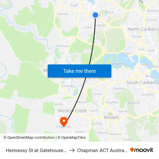 Hennessy St at Gatehouse Pl to Chapman ACT Australia map