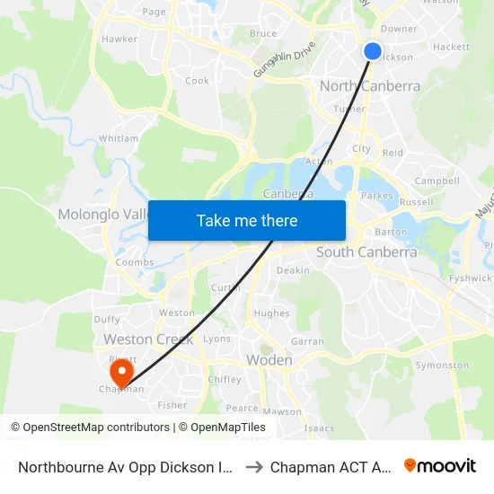 Northbourne Av Opp Dickson Interchange to Chapman ACT Australia map