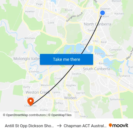 Antill St Opp Dickson Shops to Chapman ACT Australia map