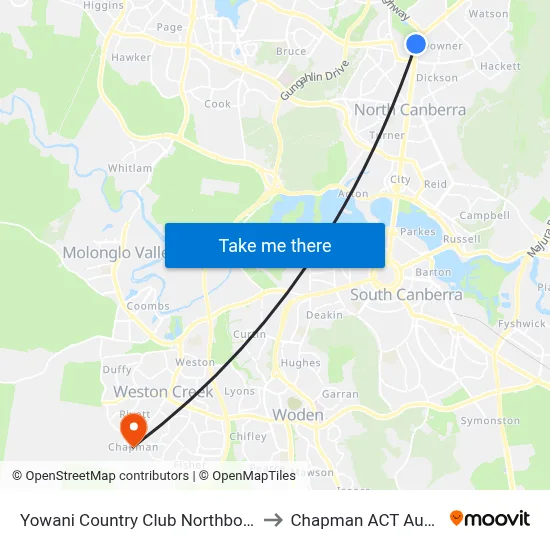 Yowani Country Club Northbourne Av to Chapman ACT Australia map
