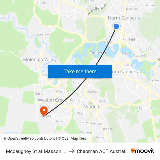Mccaughey St at Masson St to Chapman ACT Australia map