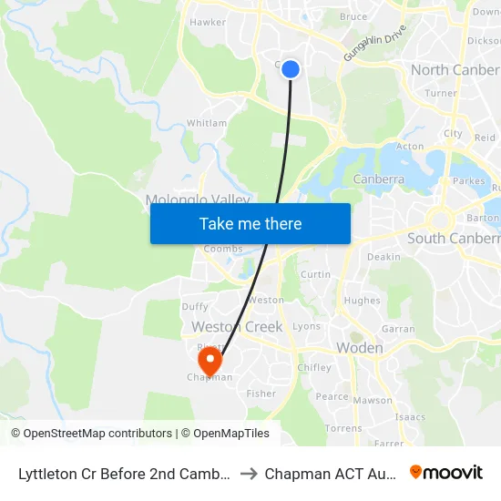 Lyttleton Cr Before 2nd Cambridge St to Chapman ACT Australia map