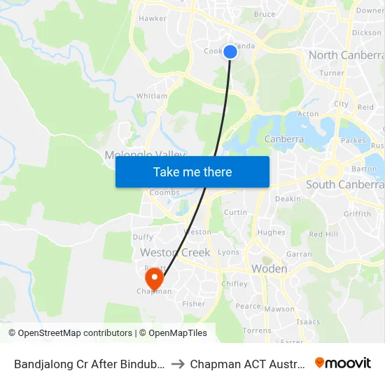 Bandjalong Cr After Bindubi St to Chapman ACT Australia map