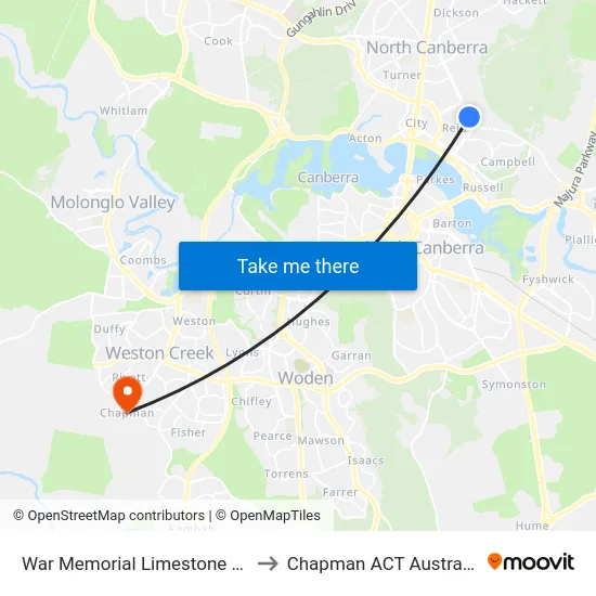 War Memorial Limestone Av to Chapman ACT Australia map