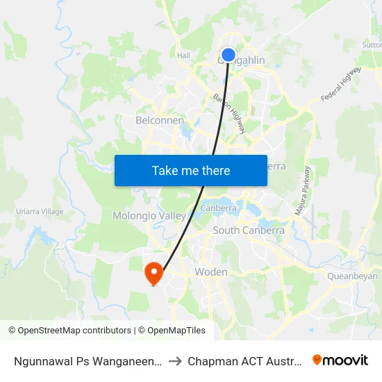 Ngunnawal Ps Wanganeen Av to Chapman ACT Australia map