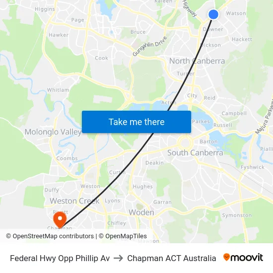 Federal Hwy Opp Phillip Av to Chapman ACT Australia map