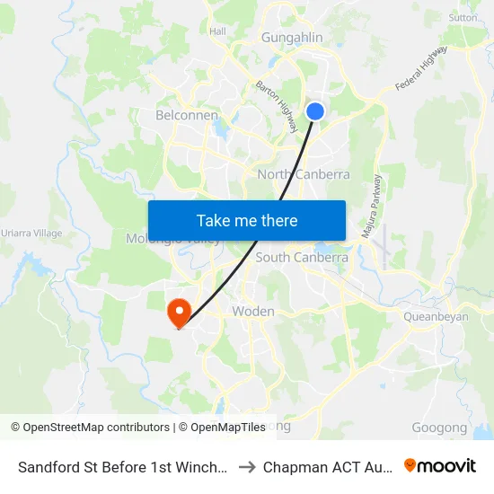 Sandford St Before 1st Winchombe Ct to Chapman ACT Australia map
