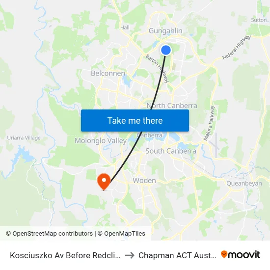Kosciuszko Av Before Redcliffe St to Chapman ACT Australia map