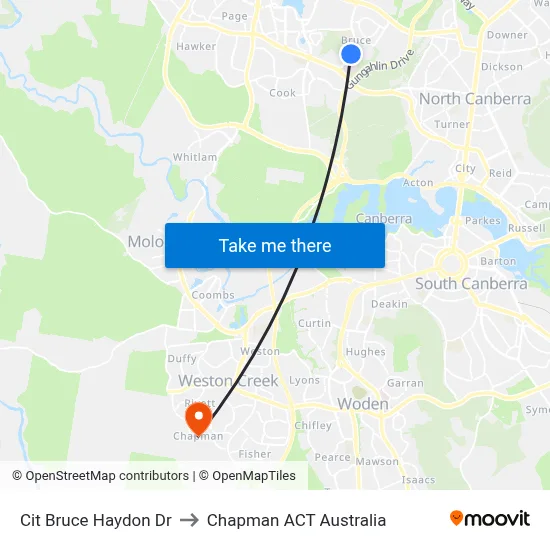 Cit Bruce Haydon Dr to Chapman ACT Australia map