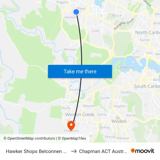 Hawker Shops Belconnen Way to Chapman ACT Australia map