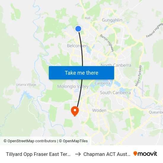 Tillyard Opp Fraser East Terminus to Chapman ACT Australia map