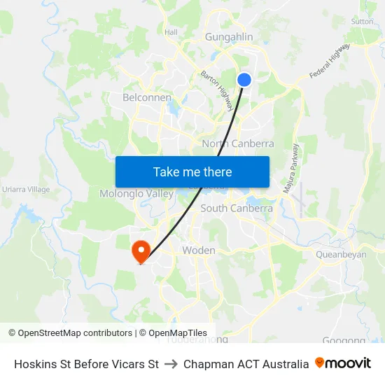 Hoskins St Before Vicars St to Chapman ACT Australia map