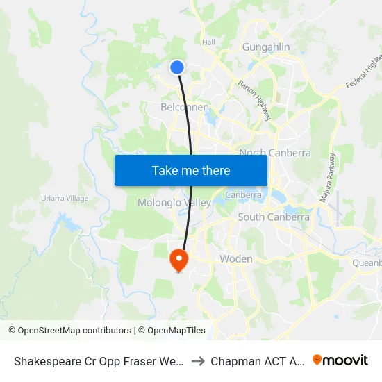 Shakespeare Cr Opp Fraser West Terminus to Chapman ACT Australia map