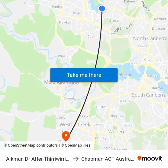 Aikman Dr After Thirriwirri St to Chapman ACT Australia map