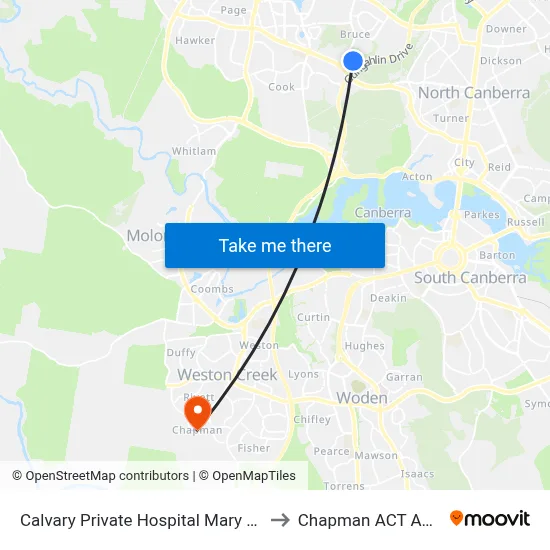 Calvary Private Hospital Mary Potter Cct to Chapman ACT Australia map